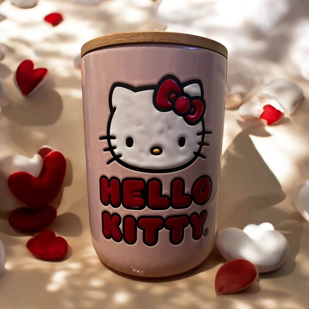 Hello Kitty Pink Ceramic Snack Cookie Canister Jar Sanrio NWT